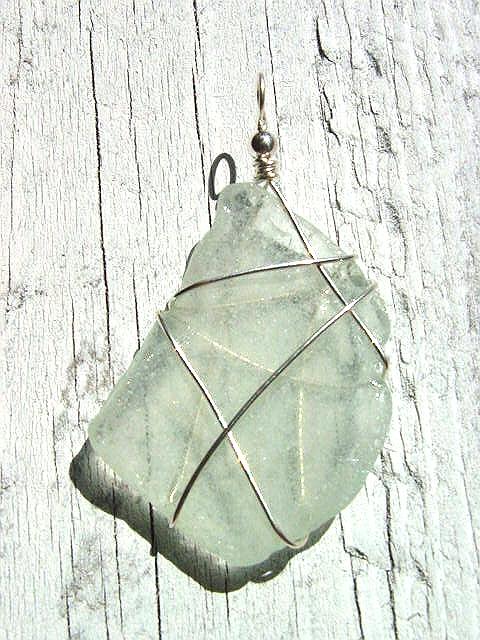 Sea glass pendant 925 silver 62 mm length