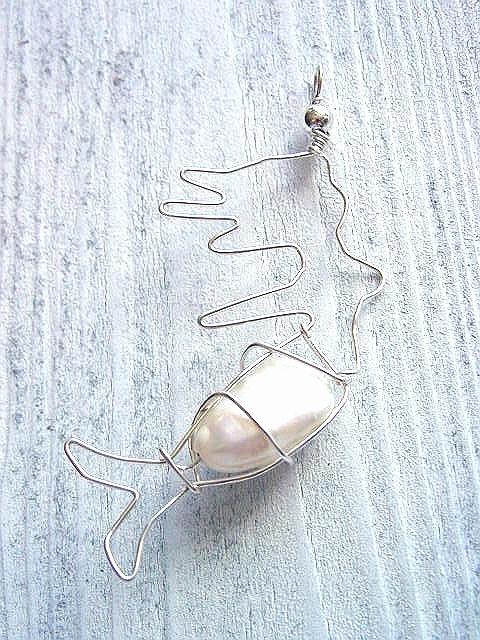 Mermaid cultured pearl pendant 925 silver 79 mm length