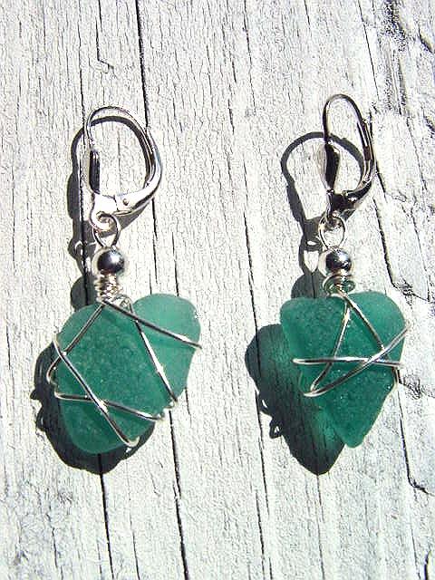 Sea glass earrings 925 silver 41 mm total length