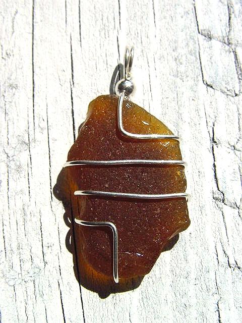 Sea glass pendant geometrical 925 silver 44 mm length