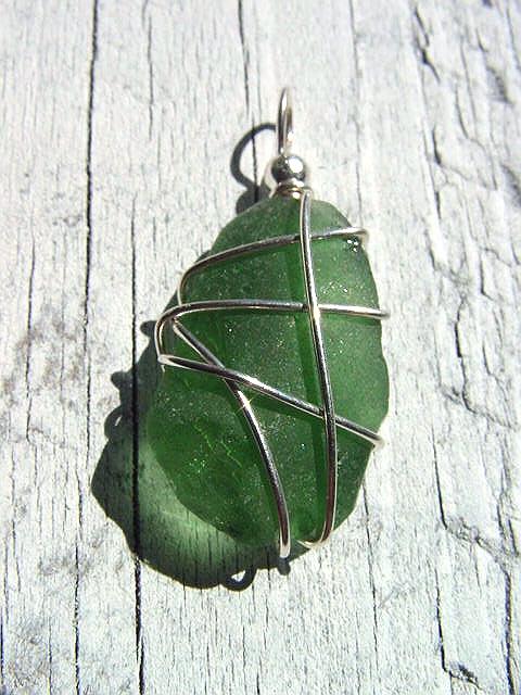 Sea glass pendant 925 silver 41 mm length