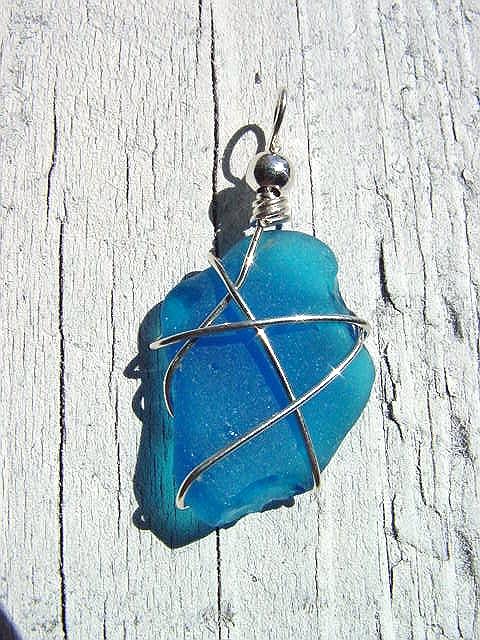 Sea glass pendant 925 silver 44 mm length