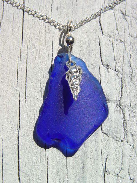 Seashell sea glass pendant 925 silver 41 mm length