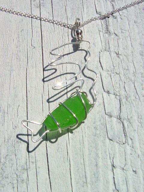 Mermaid sea glass pendant 925 silver 57 mm length