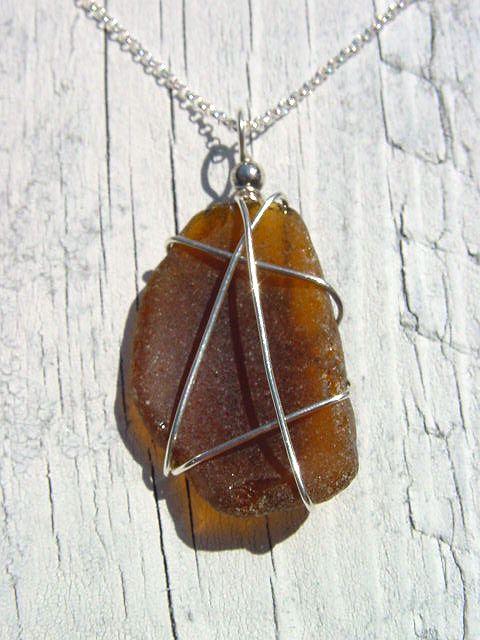 Sea glass pendant 925 silver 46 mm length