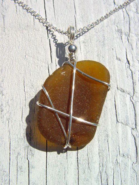 Sea glass pendant 925 silver 41 mm length