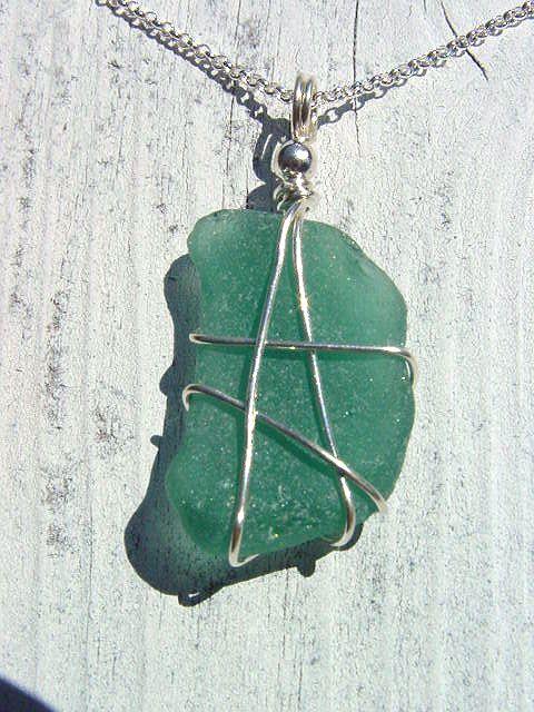 Sea glass pendant 925 silver 44 mm length